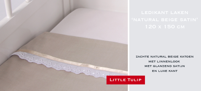  baby laken Natural Beige Satin Lakentje van zachte katoen in naturel beige. De combinatie met satijn en luxe kant geven dit lakentje een exclusieve uitstraling.